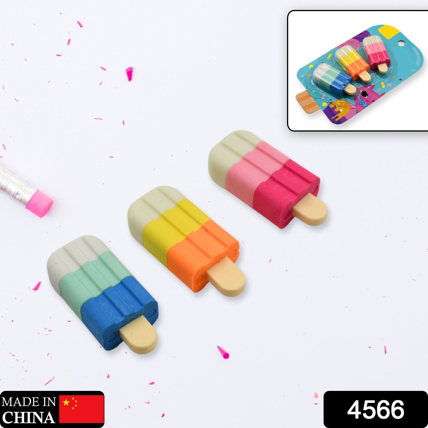 4566 New Ice Cream Stick Erasers for Kids, Pops Fruit-Scented Puzzle Erasers, School Supplies for Kids - Set of 3 4566 New Ice Cream Stick Erasers for Kids, Pops Fruit-Scented Puzzle Erasers, School Supplies for Kids - Set of 3